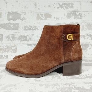 NEW Cole Haan Holis Brown Suede Logo Buckle Ankle Booties W172
